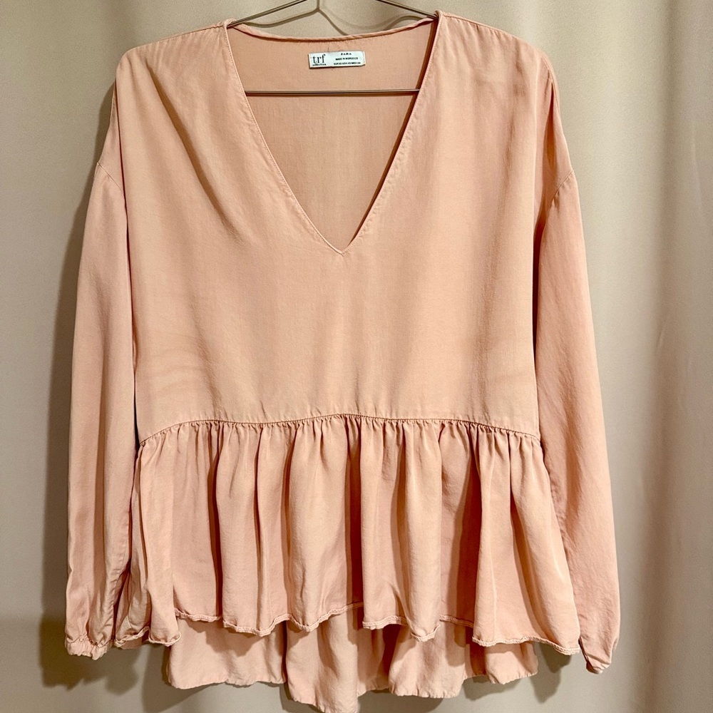 Zara Soft Peach V-Neck Blouse